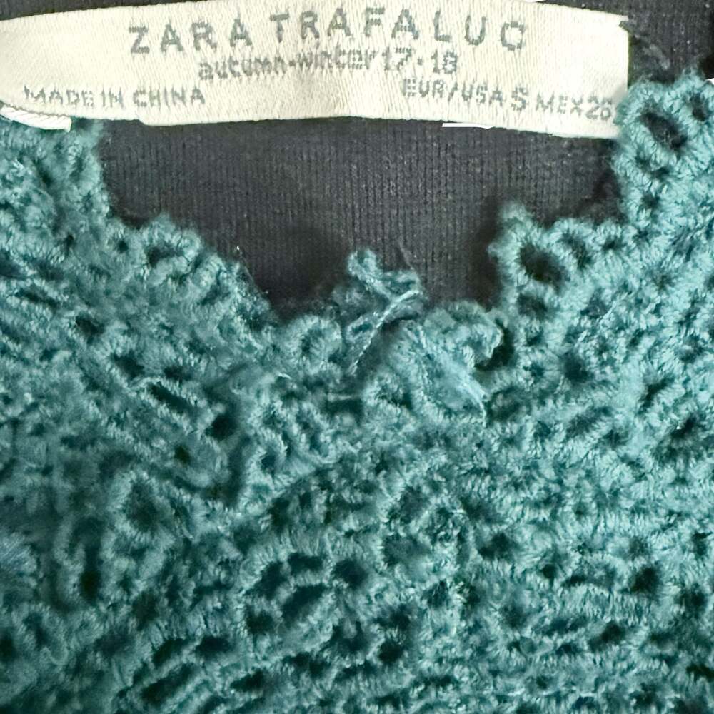 Womens Zara TRF Faux Leather Crochet Lace Trim Slip Dress in Black and Teal - Picture 3 of 6